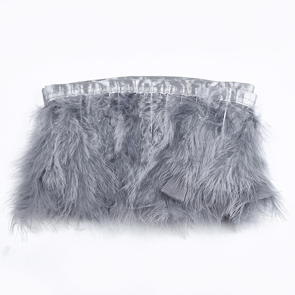 

PandaHall Turkey Feather Fringe Trimming, Costume Accessories, Dyed, Dark Gray, 120~180mm, about 2m/bag Feather Feather Gray