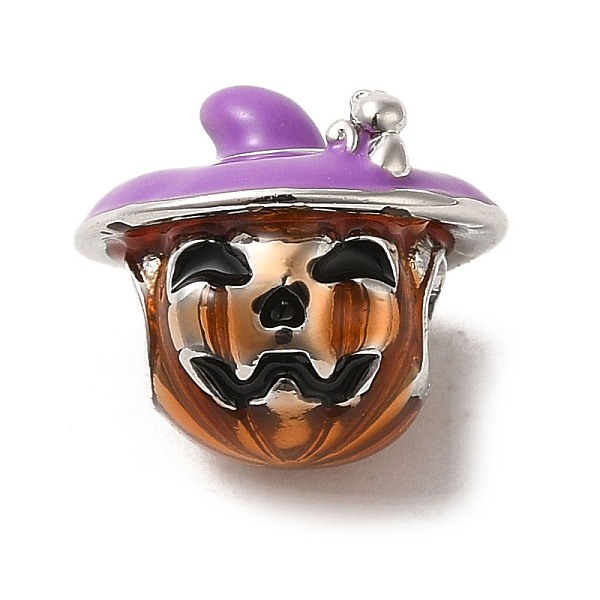

PandaHall Halloween Brass Enamel European Beads, Large Hole Beads, Pumpkin, Platinum, 13.5x12mm, Hole: 4mm Brass+Enamel Pumpkin