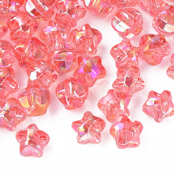 

PandaHall 1-Hole Transparent Acrylic Buttons, AB Color Plated, Star, Salmon, 13.5x14x11.5mm, Hole: 2.5mm, about 460pcs/500g Acrylic Star Red