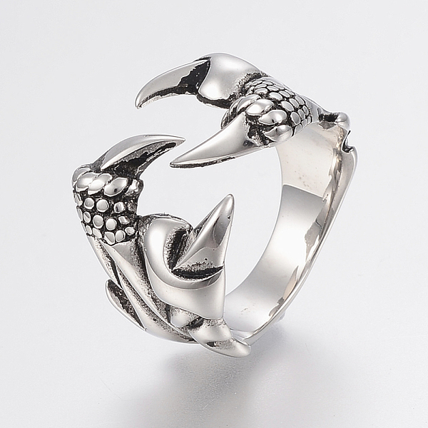 

PandaHall 316 Surgical Stainless Steel Finger Rings, Wide Band Rings, Claw, Antique Silver, Size 11, 21mm 316 Surgical Stainless Steel