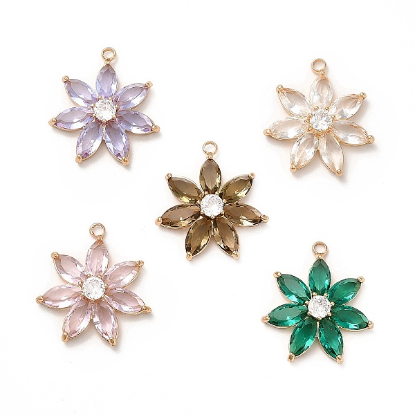 

PandaHall Rack Plating Brass with Glass Pendant, Real 14K Gold Plated, Cadmium Free & Lead Free, Faceted Flower, Mixed Color, 28x25x6mm..., Multicolor
