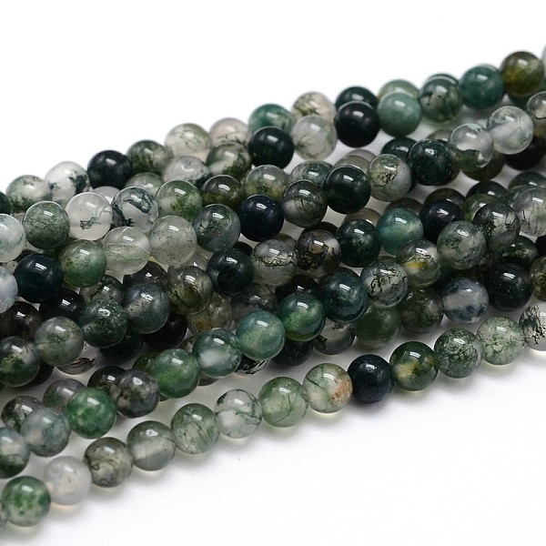 

PandaHall Natural Moss Agate Round Bead Strands, 6mm, Hole: 1mm, about 64pcs/strand, 16 inch Moss Agate Round