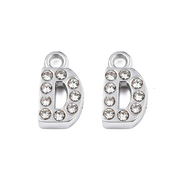 

PandaHall 304 Stainless Steel Charms, with Crystal Rhinestone, Letter, Letter.D, 10~10.5x2~8x2mm, Hole: 1.2mm Stainless Steel+Rhinestone..., Clear