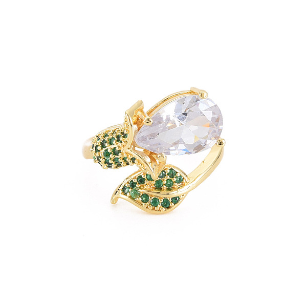 

PandaHall Crystal Rhinestone Flower of Life Open Cuff Ring with Cubic Zirconia, Real 18K Gold Plated Brass Jewelry for Women, Cadmium Free &..., Green