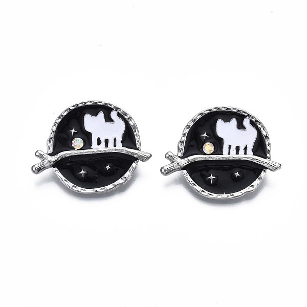 

PandaHall Flat Round with Cat Enamel Pin with Rhinestone, Alloy Brooch for Backpack Clothes, Nickel Free & Lead Free, Platinum, Black...
