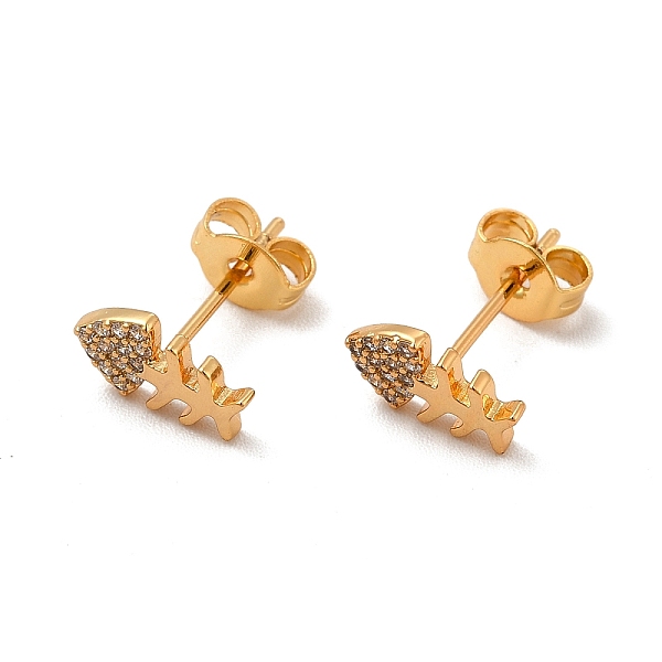 

PandaHall Rack Plating Brass Micro Pave Cubic Zirconia Stud Earrings, Long-Lasting Plated Fishbone Earring for Women, Cadmium Free & Lead..., Clear