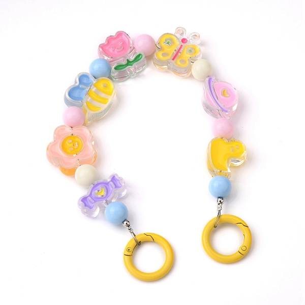 

PandaHall Acrylic DIY Keychains, Phone Case Decoration Jewelry Accessories, with Alloy Spring Gate Ring, Colorful, 30.2x2.6cm Acrylic