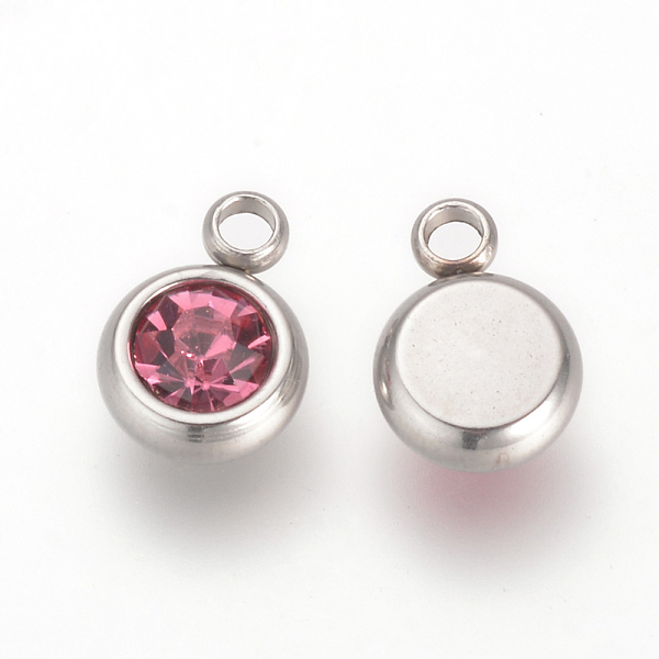 

PandaHall 201 Stainless Steel Rhinestone Charms, Flat Round, Rose, 8.5x6x3mm, Hole: 1.5mm Stainless Steel+Rhinestone Flat Round Pink