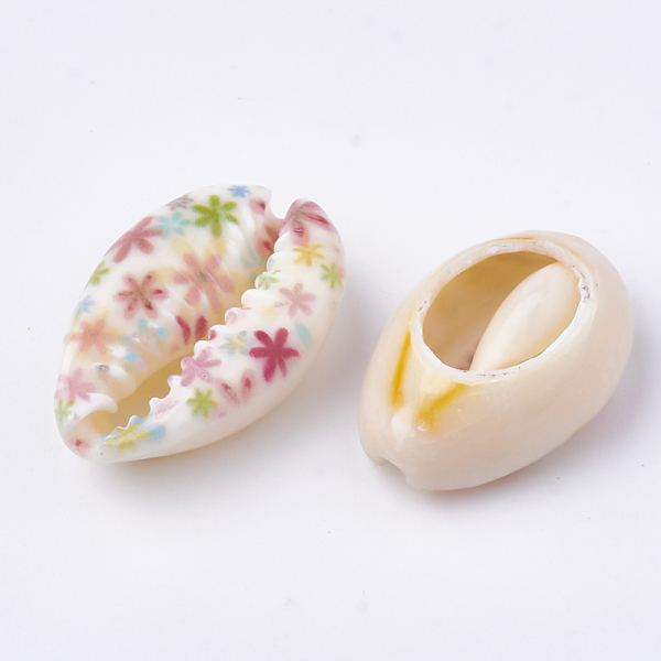 

PandaHall Printed Natural Cowrie Shell Beads, No Hole/Undrilled, Colorful, 20~25x14~16x5~7mm Cowrie Shell Shell Shape