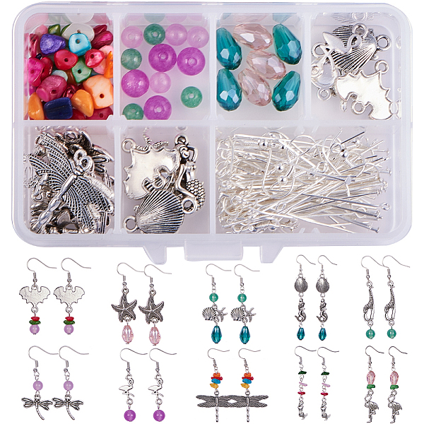 PandaHall SUNNYCLUE DIY Earring Making, with Tibetan Style Alloy Links, Alloy Pendants, Jade/Shell/Glass Beads and Brass Earring Hooks...