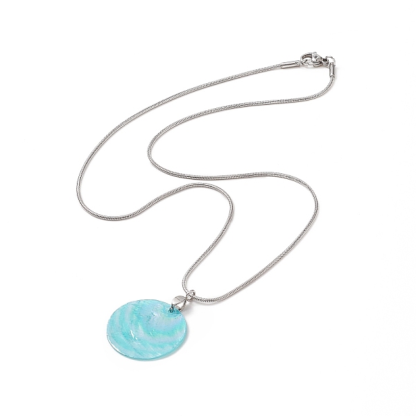 

PandaHall Natural Shell Flat Round Pendant Necklace with Round Snake Chains, 304 Stainless Steel Jewelry for Women, Stainless Steel Color...