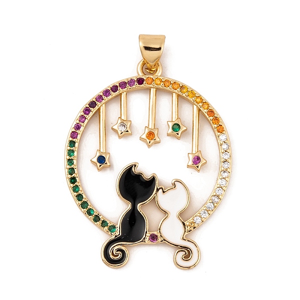 

PandaHall Brass Micro Pave Cubic Zirconia Pendants, with Enamel, Real 18K Gold Plated, Couple Cat Charms, Black, 32x25x2mm, Hole: 5x3mm...