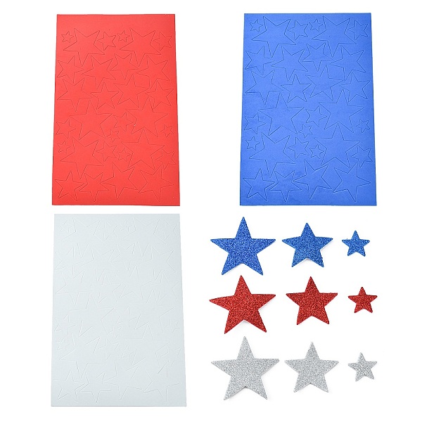 

PandaHall CHGCRAFT 4 Styles Star Foam EVA Sticker, Adhesive Sticker for DIY Craft Decoration, Mixed Color, 24~56x25~57x2mm, about 5 bags/set..., Multicolor