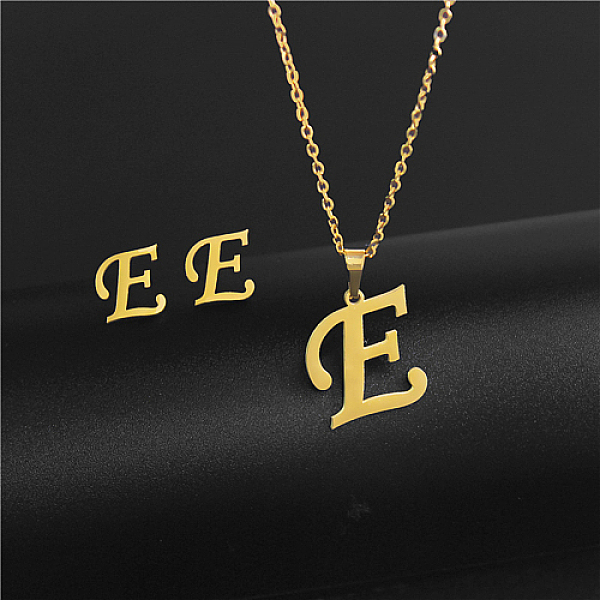 

PandaHall Golden Stainless Steel Initial Letter Jewelry Set, Stud Earrings & Pendant Necklaces, Letter E, No Size Stainless Steel Letter E