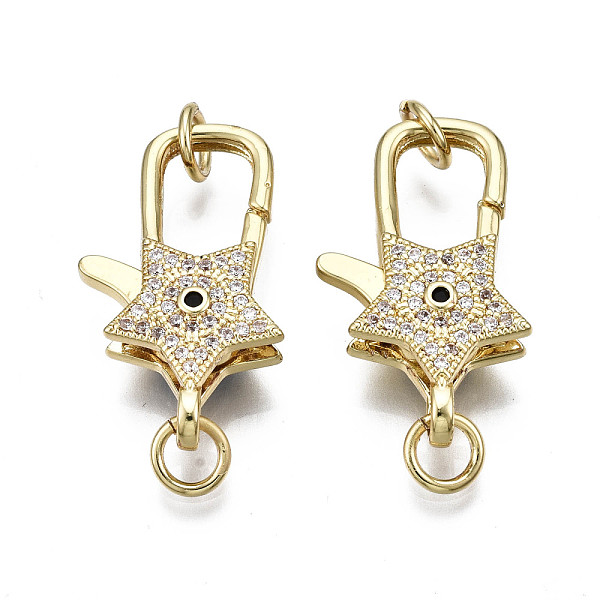 

PandaHall Brass Micro Pave Cubic Zirconia Lobster Claw Clasps, with Jump Ring, Nickel Free, Star, Real 16K Gold Plated, 26.5x15.5x7mm, Jump..., Clear