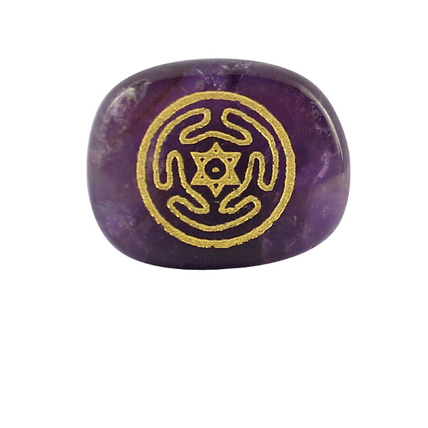 PandaHall Natural Amethyst Carved Healing Stones, Oval with Wheel of Hekate Stones, Pocket Palm Stones for Reiki Ealancing, 20x25x6.5mm...
