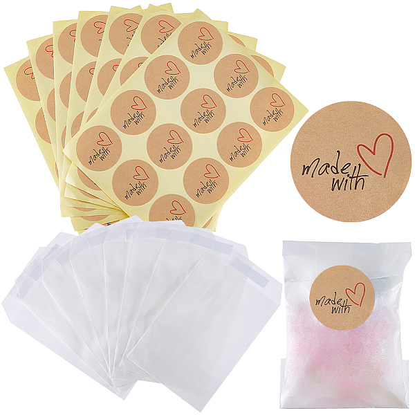 

PandaHall CRASPIRE 120Pcs Wedding Confetti Bags Kit 72x105mm Translucent Glassine Waxed Paper Bags with 120pcs Made with Love Heart Kraft..., White