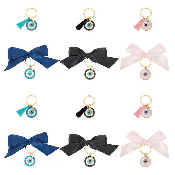 

PandaHall OLYCRAFT 12 Pcs 6 Style Evil Eye Keychain with Cross Enamel Evil Eye Keyring with Tassels Brass Tiny Cross Pendant with Bowknot..., Multicolor