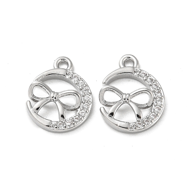 

PandaHall Brass Micro Pave Cubic Zirconia Charms, Moon with Bowknot, Real Platinum Plated, 13x10x2.5mm, Hole: 1.2mm Brass+Cubic Zirconia..., Clear
