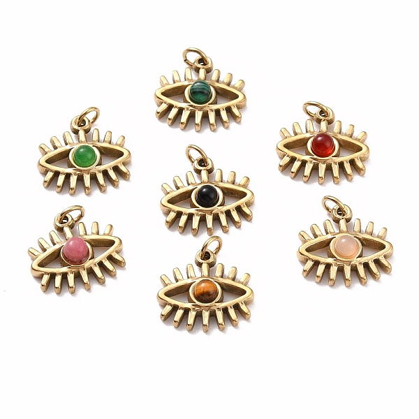 

PandaHall Natural & Synthetic Gemstone Charms, with Ion Plating(IP) Golden Tone 304 Stainless Steel Findings, Eyes, 12.5x13.2x4mm, Hole...