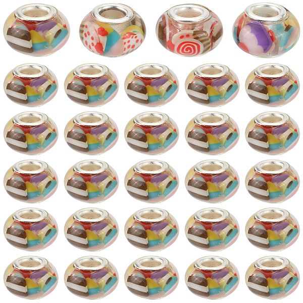 

PandaHall SUNNYCLUE 50Pcs Transparent Resin European Rondelle Beads, Large Hole Beads, with Snack Polymer Clay and Platinum Tone Alloy...