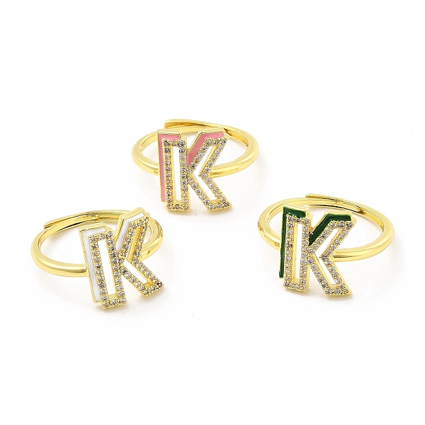 

PandaHall Mixed Color Enamel Initial Letter Adjustable Ring with Clear Cubic Zirconia, Real 18K Gold Plated Brass Jewelry for Women, Cadmium..., Multicolor