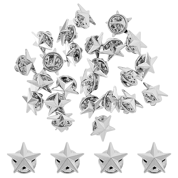 PandaHall SUPERFINDINGS 24Pcs Pentagram Alloy Brooch, Creative Badge for Backpack Clothes, Platinum, 15mm, Pin: 1.1mm Alloy