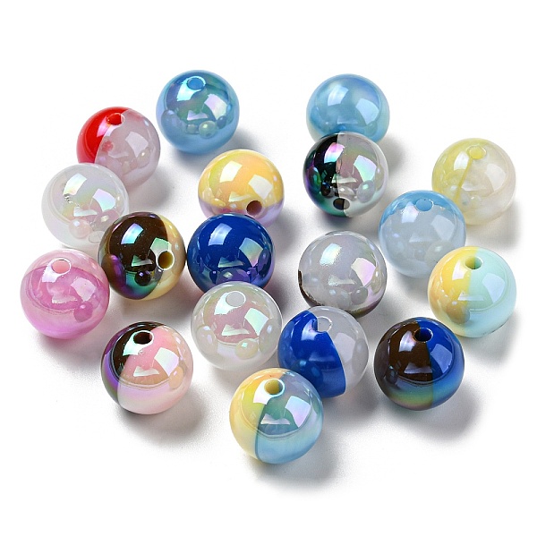 

PandaHall UV Plating Rainbow Iridescent Opaque Acrylic Beads, Two Tone, Round, Mixed Color, 15.5x15mm, Hole: 2.5mm Acrylic Round Multicolor