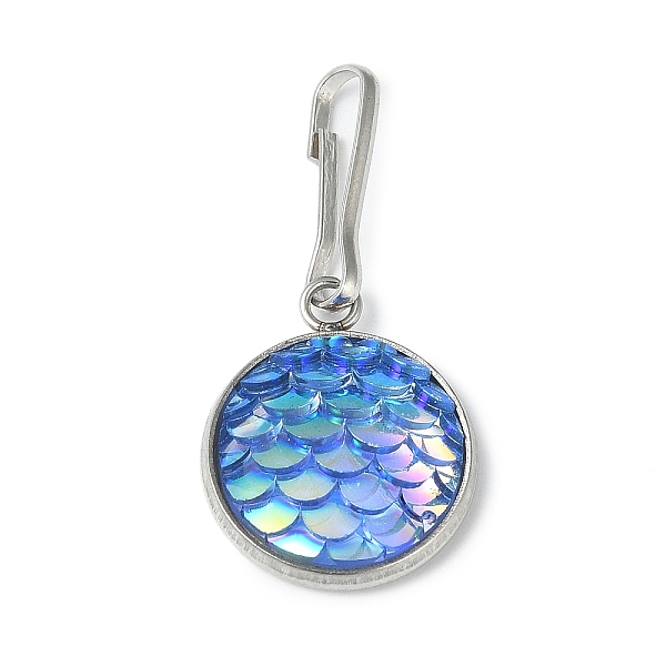 Resin Flat Round With Mermaid Fish Scale Keychin