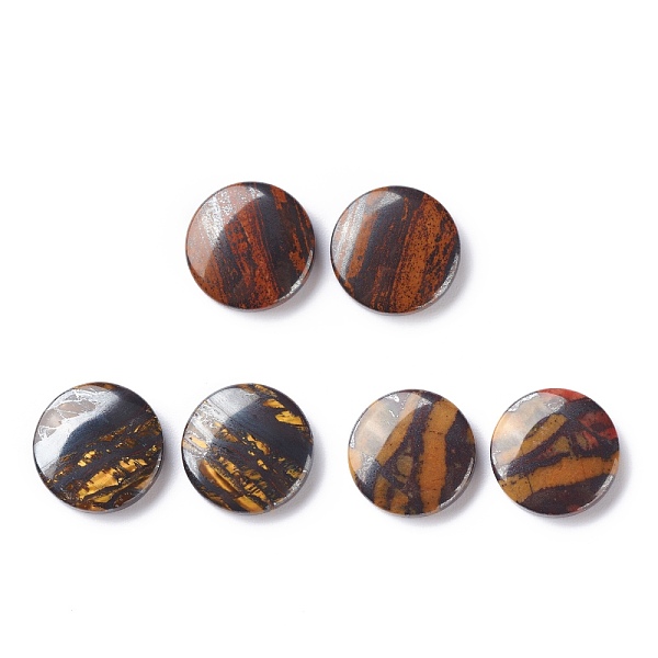 

PandaHall Natural Mixed Stone Cabochons, Flat Round with Pattern, 15x4mm, about 2pcs/pair Mixed Stone Flat Round