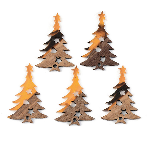 

PandaHall Resin & Walnut Wood Pendants, Christmas Tree, Orange, 38x25x3mm, Hole: 2mm Resin+Wood Tree Orange