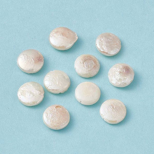 

PandaHall Natural Pearl Beads, Flat Round, Seashell Color, 11.5~12x3.5~4.5mm, Hole: 0.8mm Keshi Pearl Flat Round