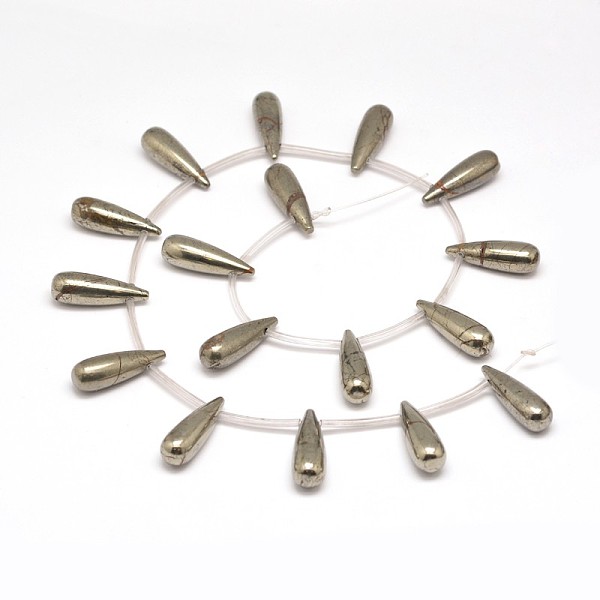 

PandaHall Teardrop Natural Pyrite Beads Strands, Top Drilled Beads, 25x8mm, Hole: 1mm, about 17pcs/strand, 15.7 inch Pyrite Teardrop Yellow