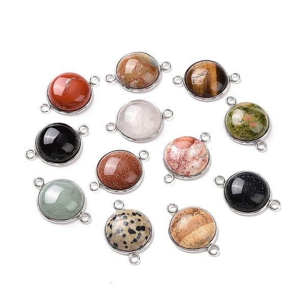 

PandaHall Natural & Synthetic Mixed Gemstone Connector Charms, Half Round Links, with Stainless Steel Color Tone 304 Stainless Steel...