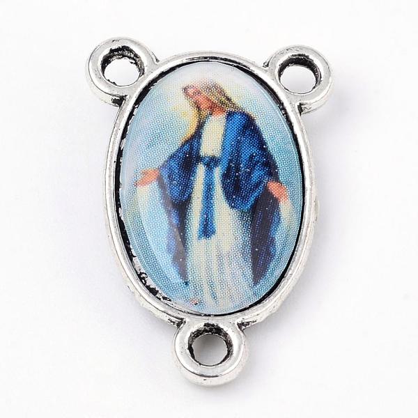 

PandaHall Alloy Chandelier Component Links, 3 Loop Connectors, Rosary Center Piece, Cadmium Free & Lead Free, Oval with Virgin, Antique..., Blue