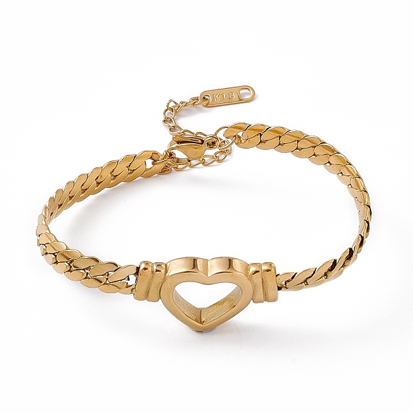 

PandaHall 304 Stainless Steel Hollow Out Heart Link Bracelet with Cuban Link Chains for Women, Golden, 6-1/2 inch(16.5cm) 304 Stainless...