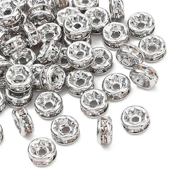 SHEGRACE Brass Micro Pave Clear Cubic Zirconia Spacer Beads