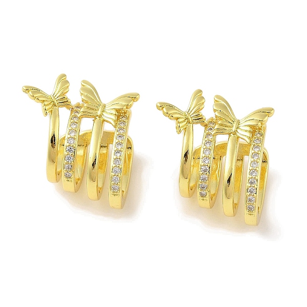 

PandaHall Brass Micro Pave Clear Cubic Zirconia Cuff Earrings for Women, Real 18K Gold Plated, 20.5x20mm Brass