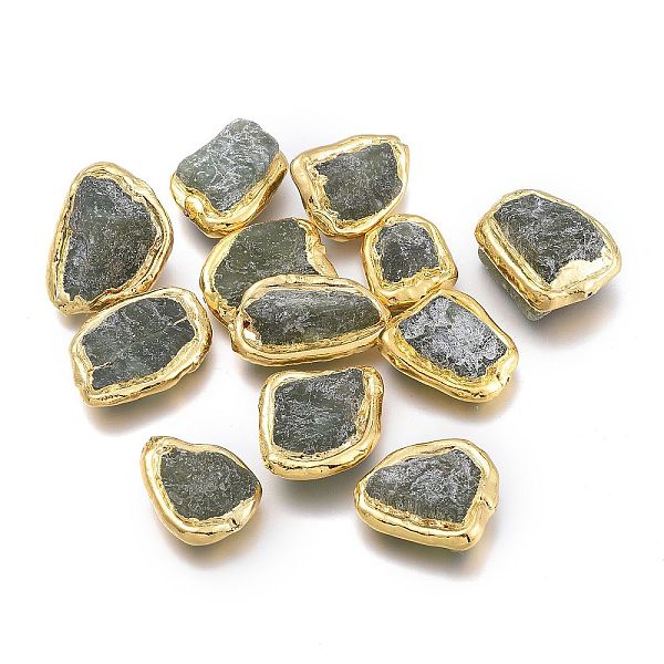 

PandaHall Natural Prehnite Beads, with Golden Plated Brass Edge, Rough Raw Stone, Nuggets, 19~26x14.5~20x6~17.5mm, Hole: 0.7~0.9mm Prehnite...