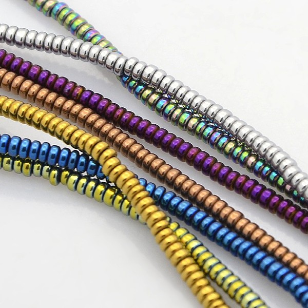 PandaHall Electroplate Non-magnetic Synthetic Hematite Beads Strands, Heishi Beads, Flat Round/Disc, Mixed Color, 2x1mm, Hole: 1mm, about...