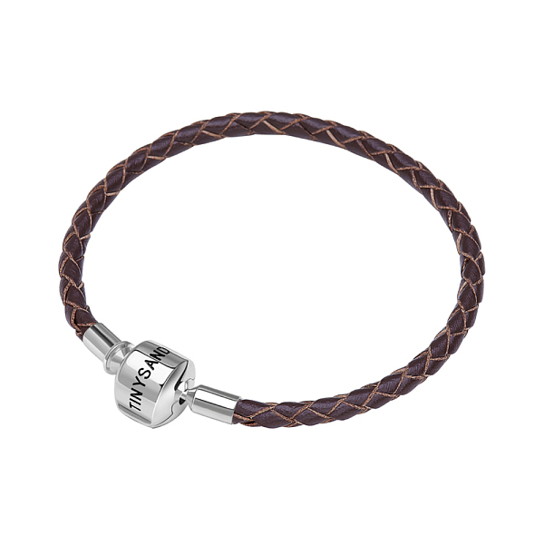 TINYSAND Rhodium Plated 925 Sterling Silver Braided Leather Bracelet Making