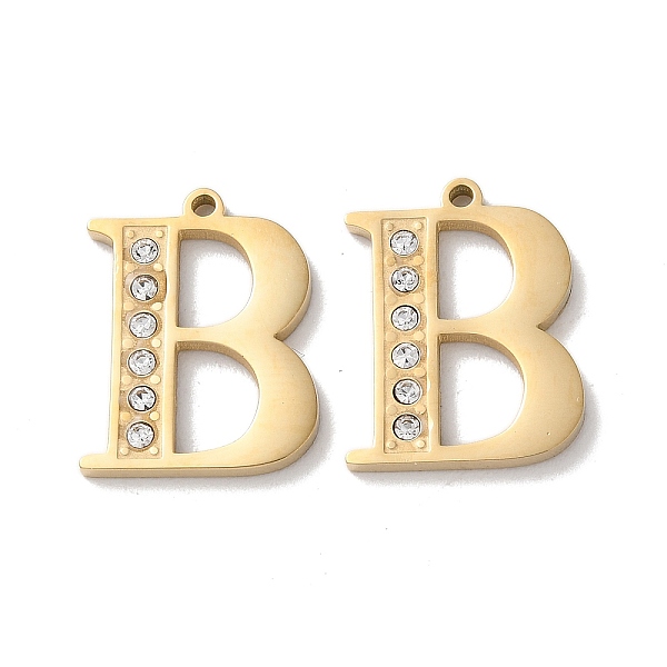 

PandaHall Real 14K Gold Plated 304 Stainless Steel Pendants, with Rhinestone, Letter B, 18x14x2mm, Hole: 1.2mm Stainless Steel+Rhinestone..., Clear