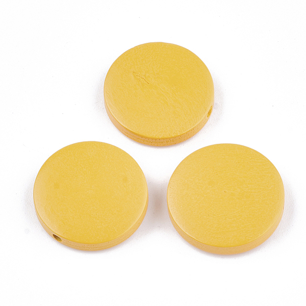 

PandaHall Painted Natural Wood Beads, Flat Round, Gold, 19~20x4~5mm, Hole: 2mm Schima Wood Flat Round Gold
