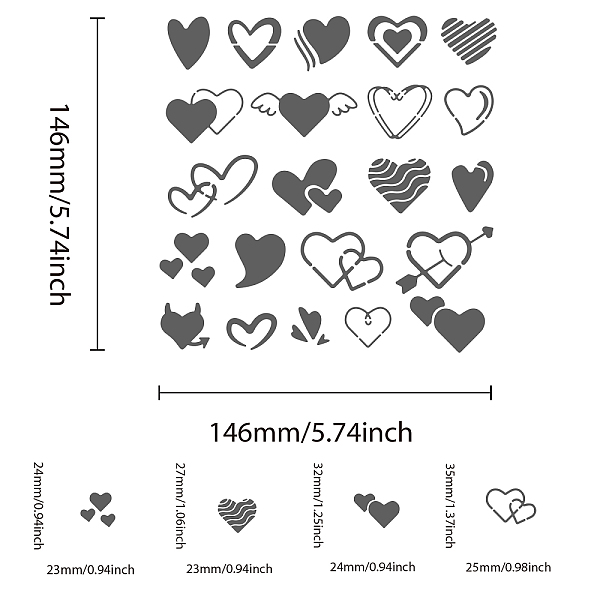 

PandaHall BENECREAT 6x6 Valentine's Day Stencil, Hollow Heart Shape Wings Pattern Stencil Template for Wood Carving, Wall Painting Crafts...