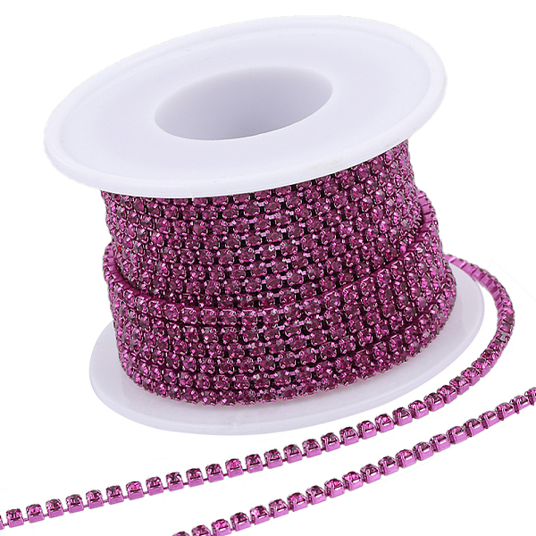 

PandaHall Gorgecraft 1 Roll Electrophoresis Iron Rhinestone Strass Chains, Rhinestone Cup Chains, with Spool, Fuchsia, SS8.5, 2.4~2.5mm..., Purple