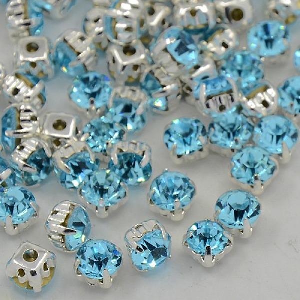 

PandaHall Sew on Rhinestone, Grade A Glass Rhinestone, with Brass Prong Settings, Garments Accessories, Silver Color Plated Metal Color..., Blue