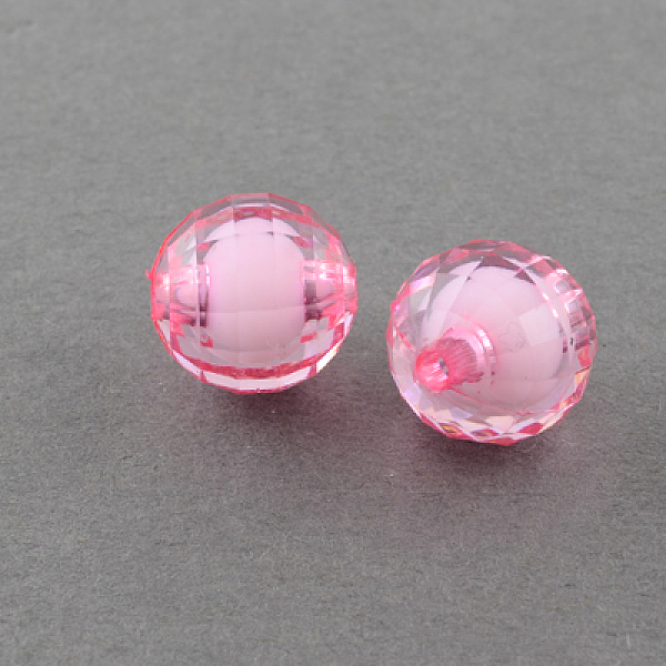 

PandaHall Transparent Acrylic Beads, Bead in Bead, Faceted, Round, Hot Pink, 12mm, Hole: 2mm, about 580pcs/500g Acrylic Round Pink