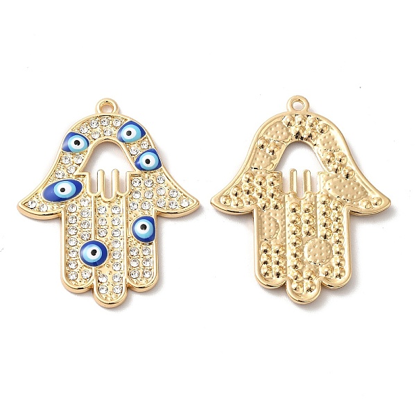 

PandaHall Alloy Enamel Pendants, with Rhinestone, Cadmium Free & Nickel Free & Lead Free, Hamsa Hand/Hand of Miriam with Evil Eye, Golden...
