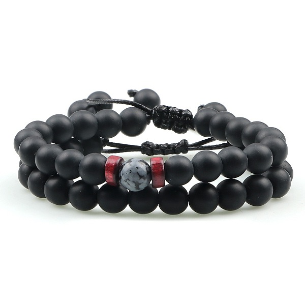 

PandaHall Ethnic Style Frosted Round Natural Obsidian & Snowflake Obsidian Braided Beaded Bracelets Sets for Women Men Snowflake Obsidian