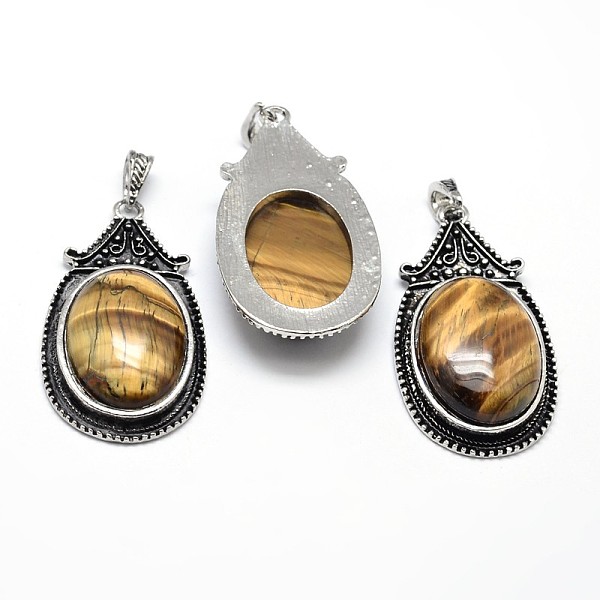 

PandaHall Oval Antique Silver Zinc Alloy Natural Tiger Eye Big Pendants, Nickel Free & Lead Free, 53.5x30x10mm, Hole: 4.5x8.5mm Tiger Eye...